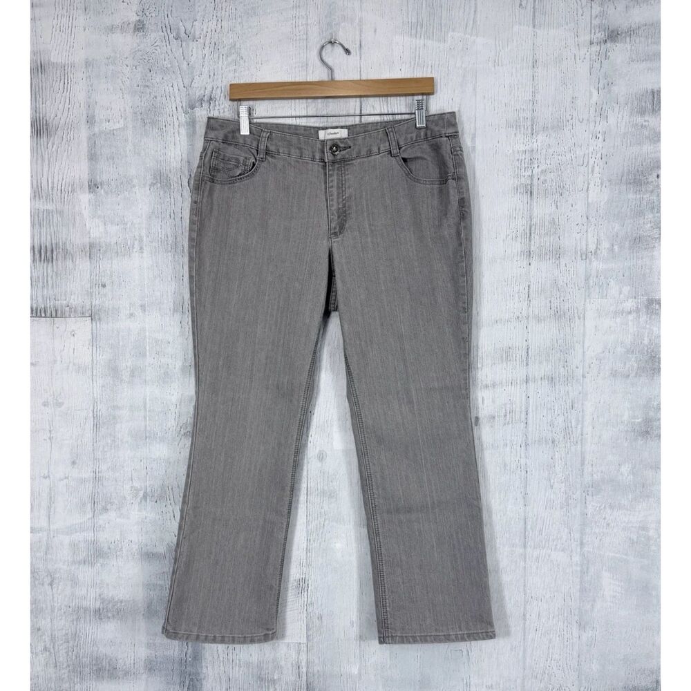 CJ Banks Ankle Jeans Mid Rise Gray Embroidered Pockets Womens 16P (Fit 34x28)